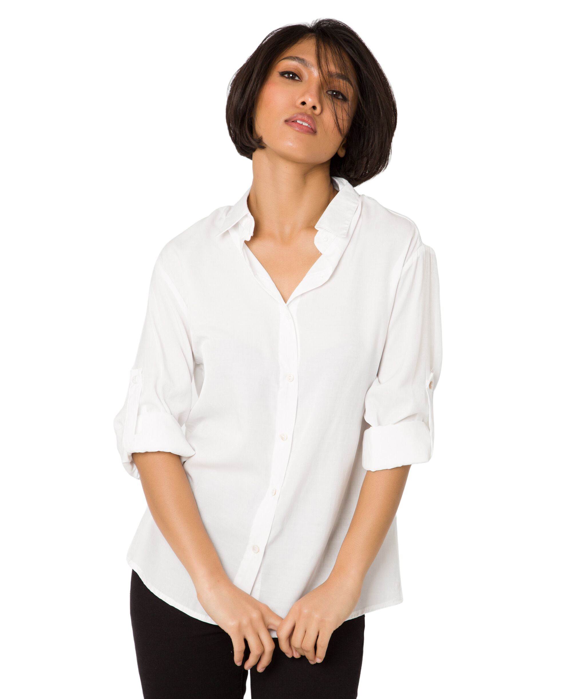 KRISP Turn Up Sleeve Button Down Basic Shirt (11096)